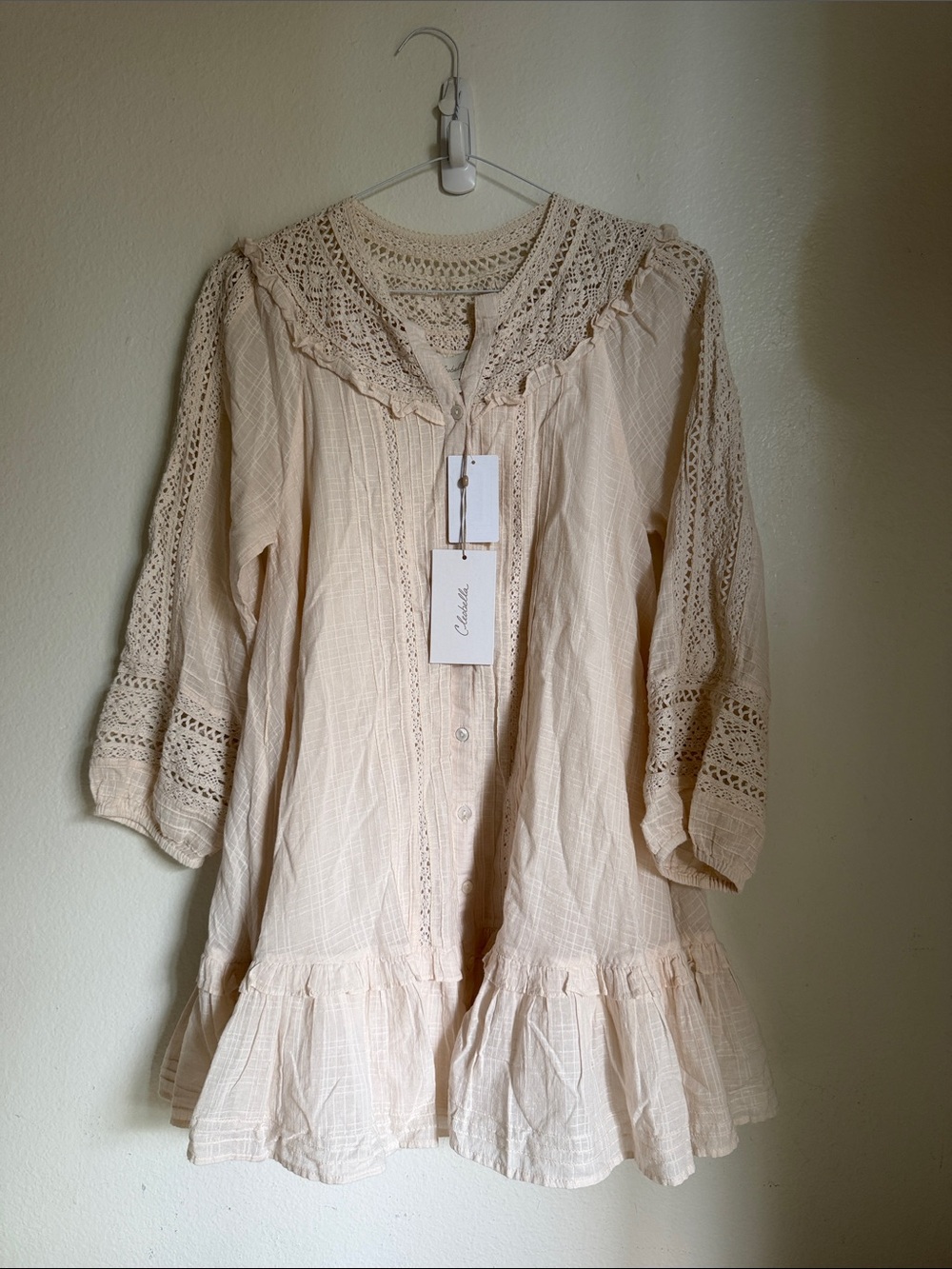 Cleobella Cream Crochet-Trim Mini Dress